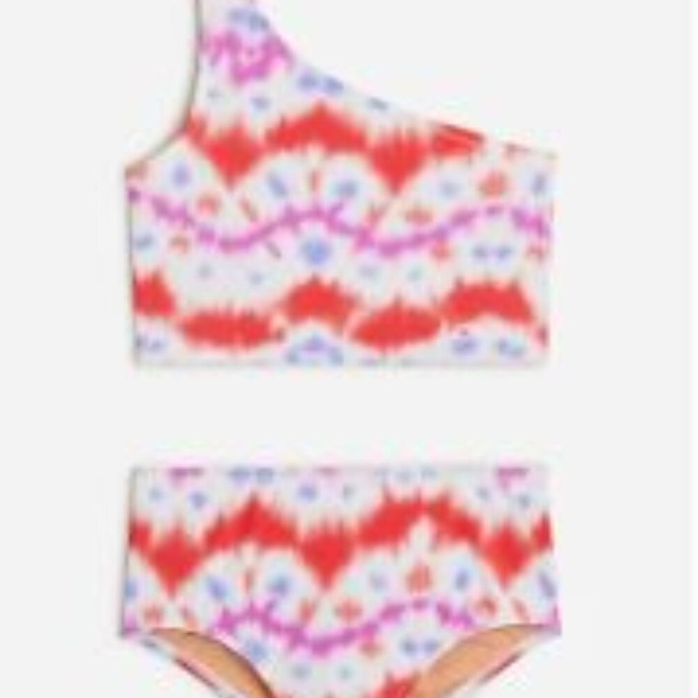 Tie-dye, J Crew, One shoulder two-piece swimsuit, UPF 50, size 6-7, Crew Cuts.